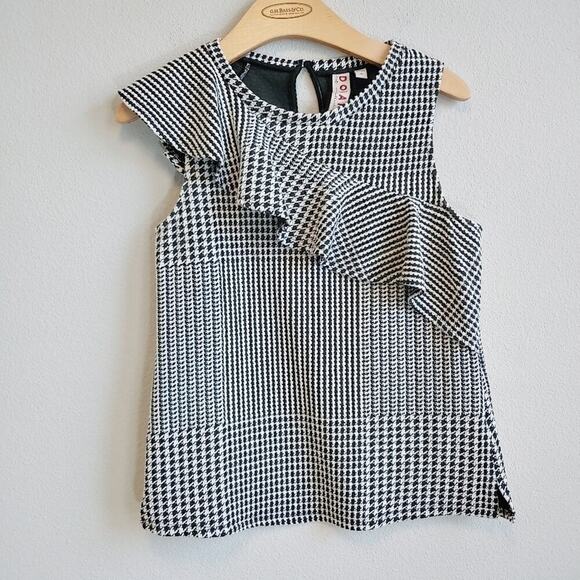 Dolan Anthropologie Callan Ruffled Black and White Houndstooth Top Sz XS - Picture 2 of 11